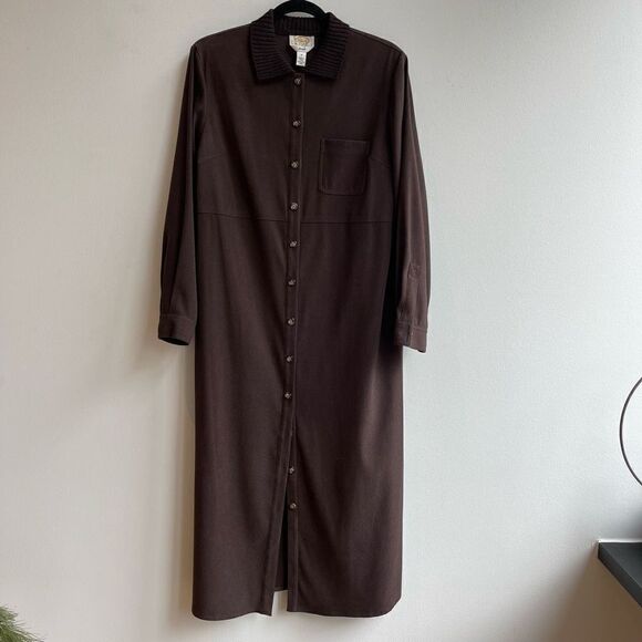 Vintage Talbots Brown Knit Collared Button Front Midi Dress Size 12 - Picture 1 of 6